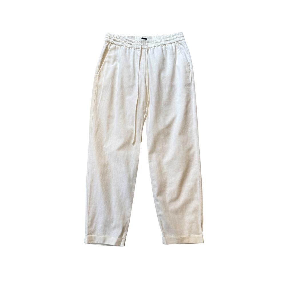 J.Crew Seaside Pants White Linen Cotton Blend Drawstring AW839 Womens 4 NEW